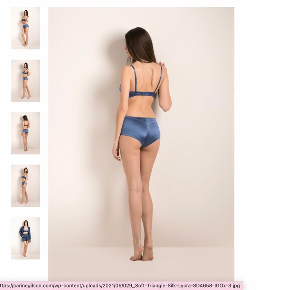 Carine Gilson - Soft Triangle Bra (S) and Brief (M) in Silk Lycra – Blue Indigo - Picture 3 of 5